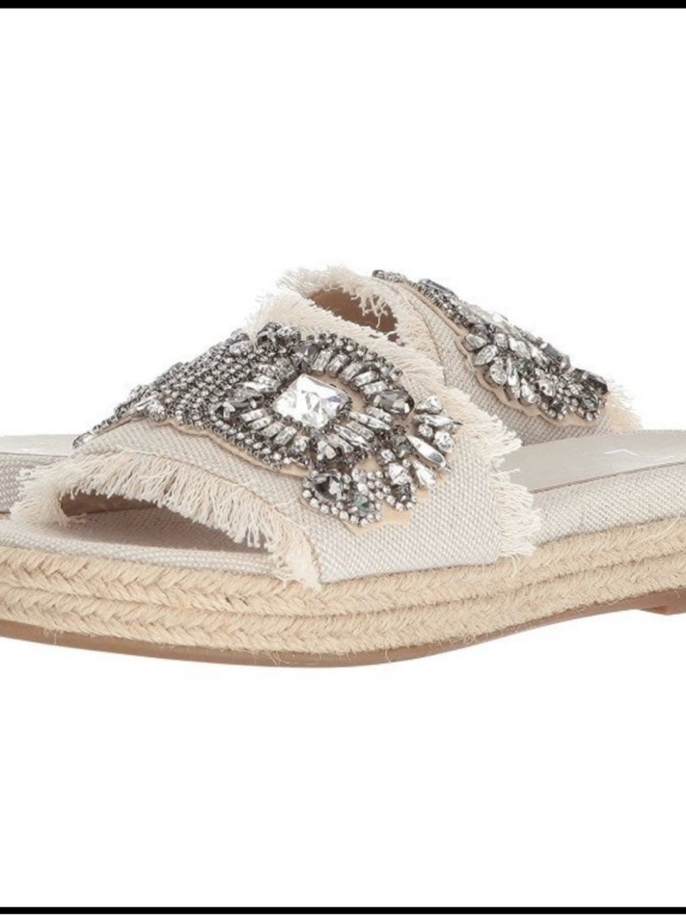 Marc Fisher Cream Jeweled Fringed Slide Sandals